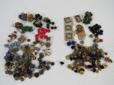 2 BOX LOT OF SMALL BUTTONS & BUCKLES: