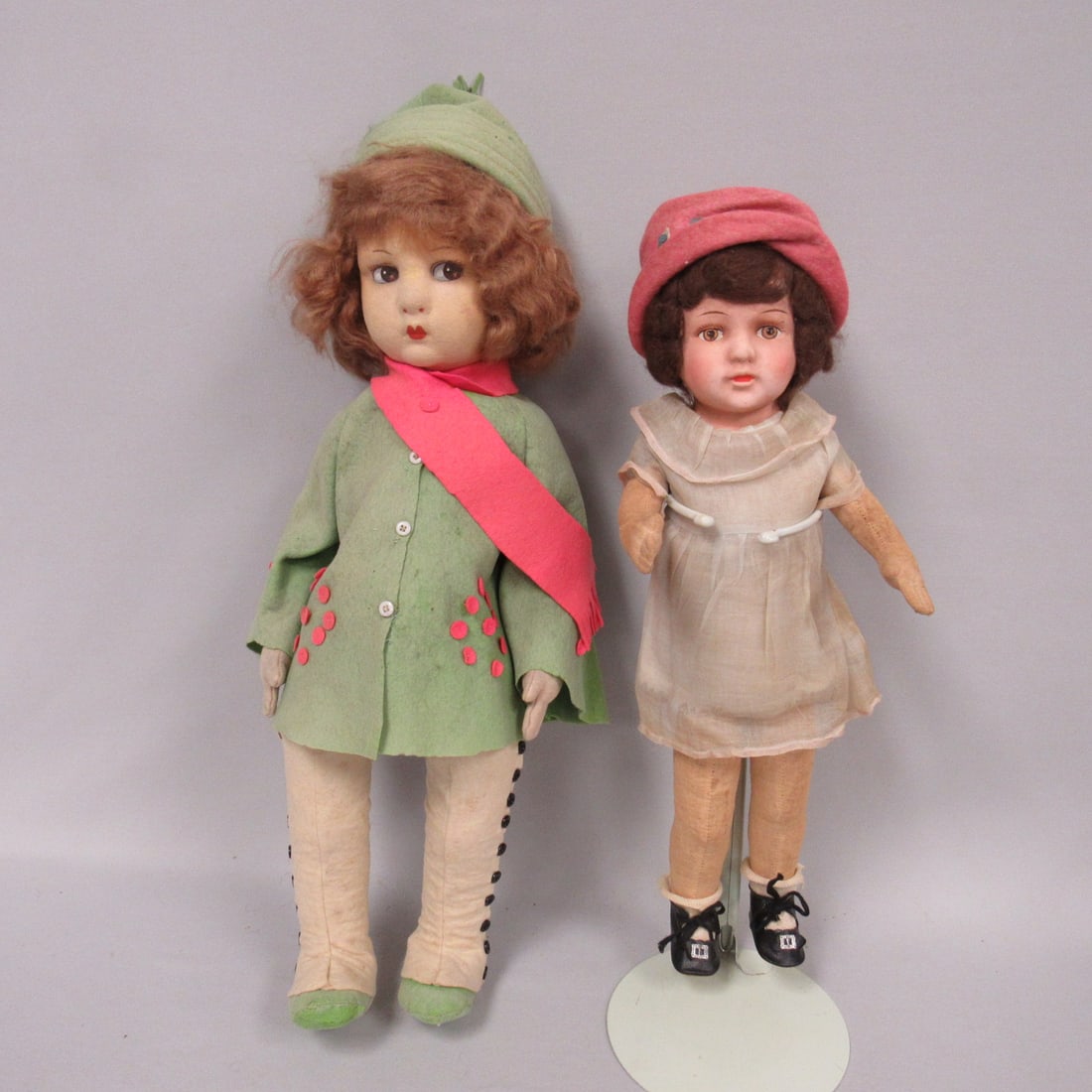 PAIR OF CLOTH OR CLOTH & PAPIER MACHE DOLLS: (1 of 11)