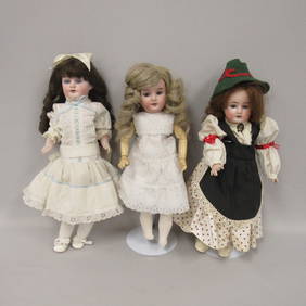 3 DIFF. BISQUE HEAD DOLLS: (1 of 13)