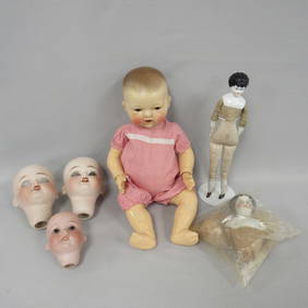 BISQUE DOLL HEADS, CHINA DOLLS, ETC.: (1 of 9)
