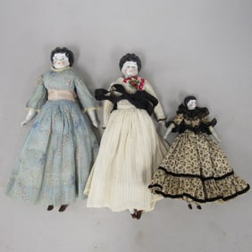 (3) ANTIQUE LOW BROW CHINA HEAD DOLLS: