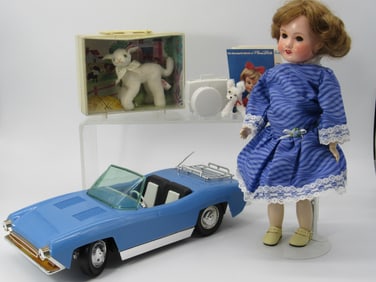 IDEAL LAMB, PENNY BRITE W/ CAR & 14 IN. REPRO DOLL: