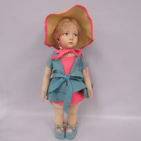 VINTAGE 22 IN. LENCI FELT DOLL WITH BONNET: