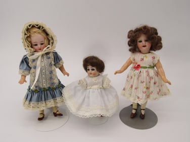 (3) SMALL BISQUE SOCKET HEAD DOLLS:
