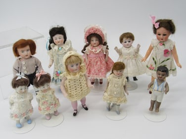 10 ASSORTED SMALL ANTIQUE DOLLS:
