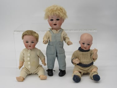 BOX LOT OF 3 SMALL BISQUE DOLLS:
