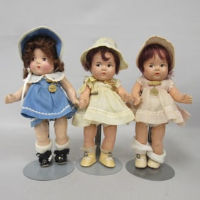 (3) 8 IN. DIONNE QUINTUPLETS DOLLS BY MME. ALEX.: