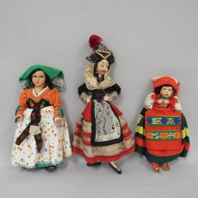 3 FOREIGN MASK-FACED SOUVENIR DOLLS: