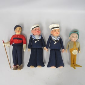 BOX LOT 4 CLOTH MASK FACED DOLLS: