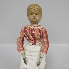 12 IN. ANTIQUE WOODEN JOINTED DOLL: