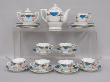 CHILD'S TEA SET, TEAPOT, SUGAR & CREAMER: