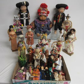 2 BOXES OF ASSORTED FOREIGN DOLLS, ETC.: