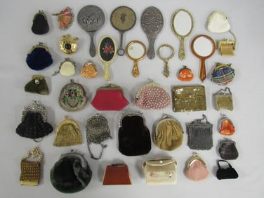BOX LOT OF ASSORTED PURSES & MIRRORS: