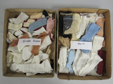 2 BOX LOT OF ANTIQUE VINTAGE DOLL SOCKS: