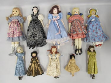BOX LOT OF EDITH FLOCK ACKEY CLOTH DOLLS: