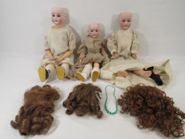 (3) ANTIQUE BISQUE SOCKET HEAD DOLLS WITH SLEEP EYES: