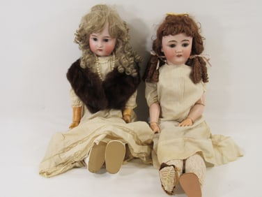 (2) LARGE BISQUE HEADS DOLLS: