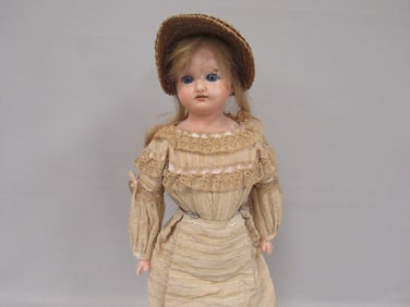20 IN. UNMARKED WAX & CLOTH DOLL: