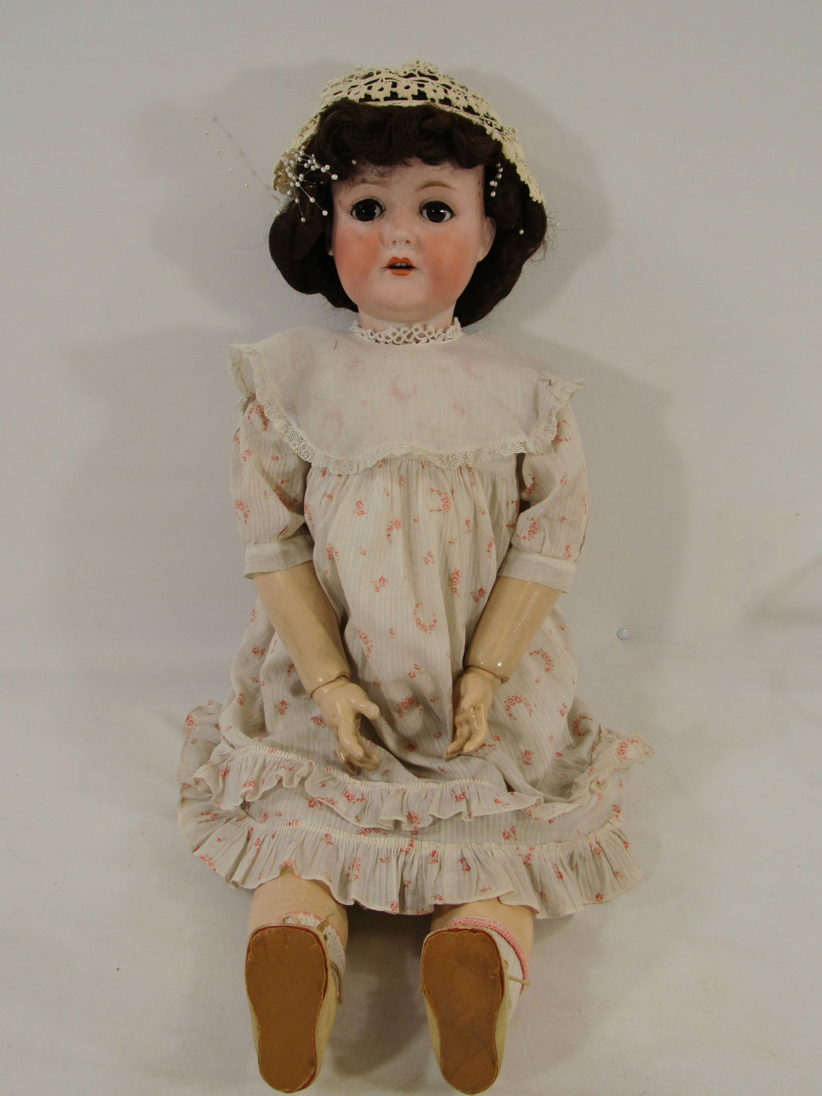 29 IN. C.M. BERGMAN DOLL:: MARKED WALTERSHAUSEN GERMANY 1916 10a, BISQUE SOCKET HEAD WITH NO CHIPS OR CRACKS, SLEEP EYES, OPEN MOUTH WITH TEETH, COMPO & WOOD JOINTED BODY, CLEAN WITH ORIGINAL FINISH & NORMAL JOINT WEAR, POSSIBL