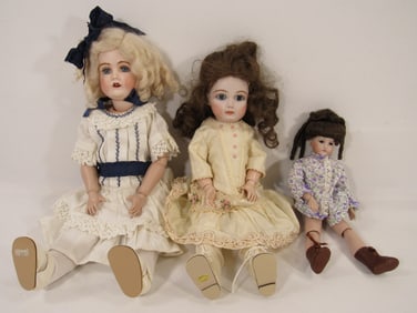 (3) NICE QUALITY REPRO BISQUE PORCELAIN DOLLS: