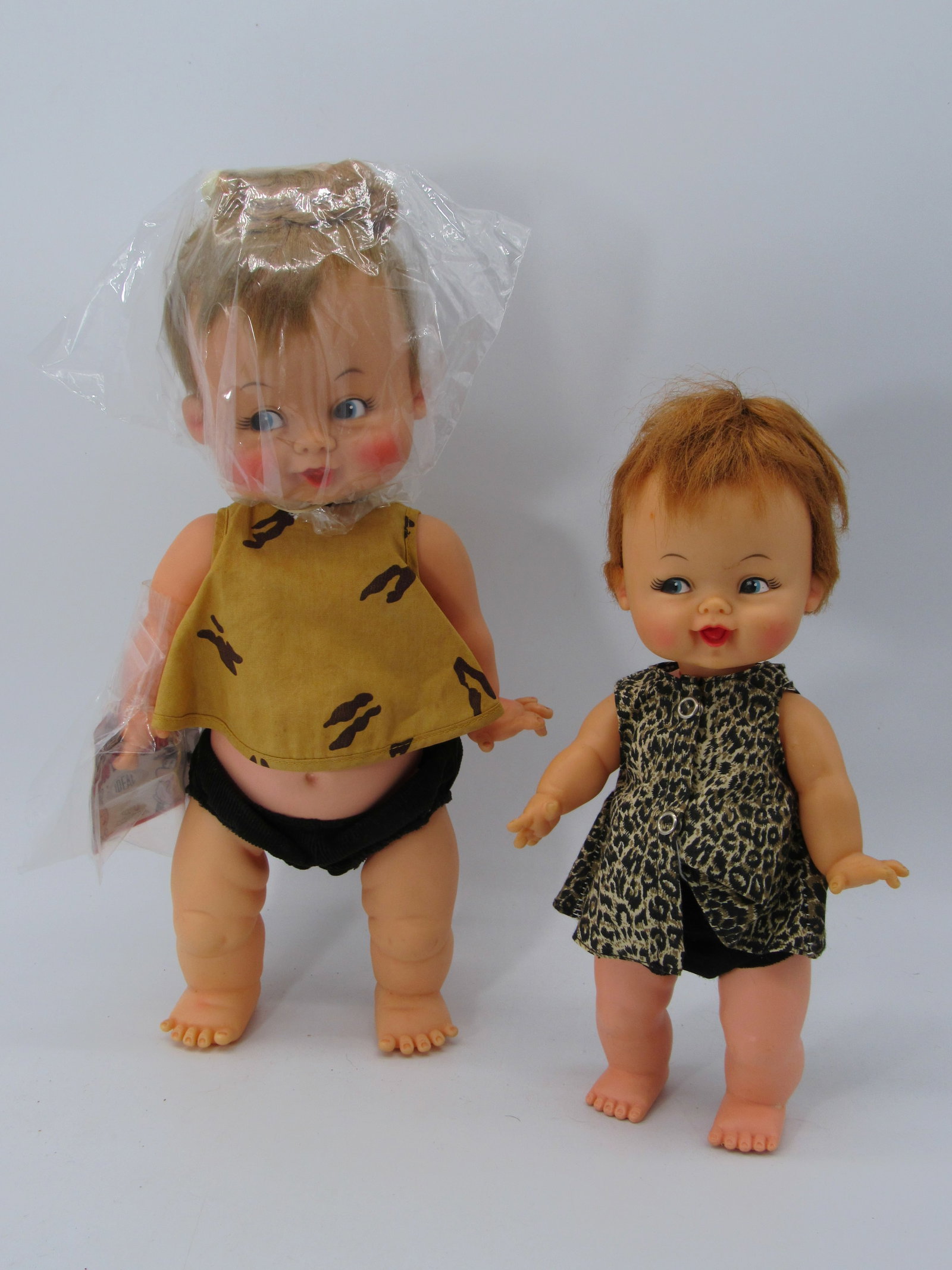 PAIR OF IDEAL PEBBLES:: 16 IN. (NOT PLAYED WITH) HAS BONE IN HAIR & HANGTAG. 12 IN. CLEAN, MISSING BONE - G/VG