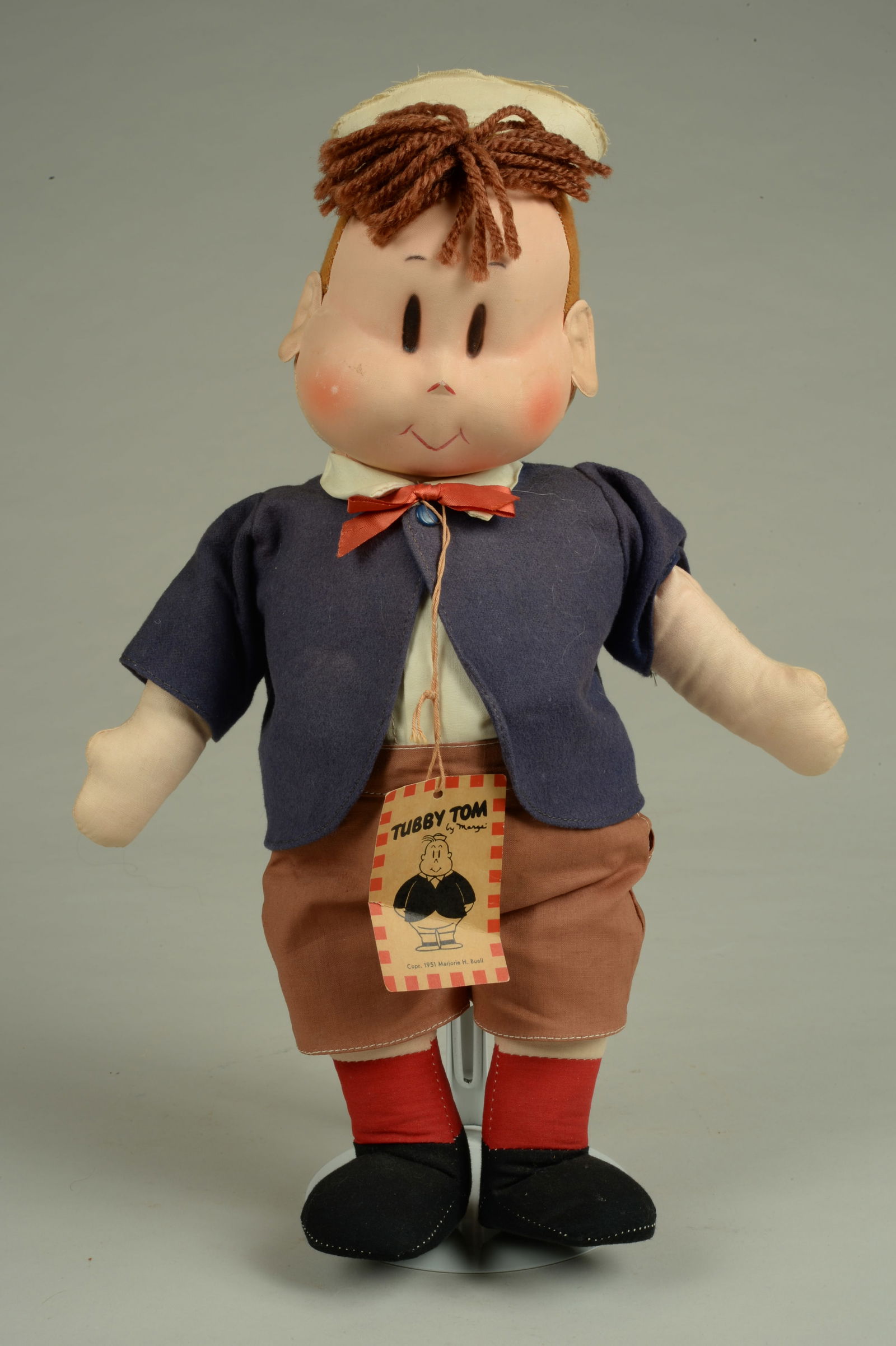 ORIG. GEORGENE NOVELTIES "TUBBY TOM" COMIC CHAR.:: GEORGENE NOVELTIES, AMERICA, CIRCA 1951, ALL CLOTH DOLL WITH PAINTED & MOLDED FEATURES, ORIGINAL CLOTHES & TAG - VERY GOOD