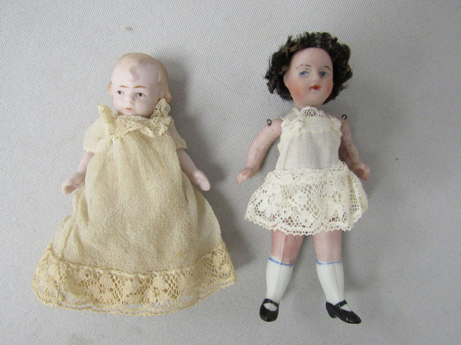 6 SMALL ALL BISQUE DOLLS: - 6