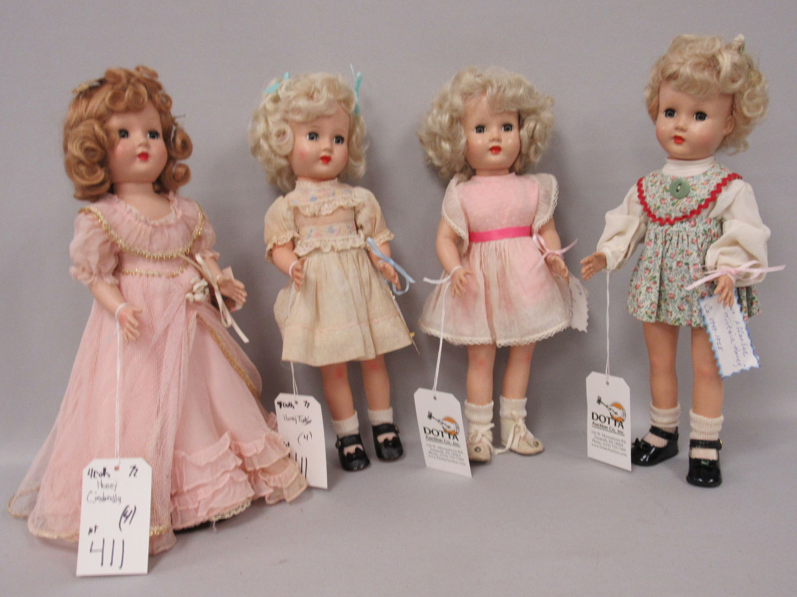 (4) 14 IN. EFFANBEE HONEY DOLLS:: ALL IN VERY GOOD CONDITION, H.P. - G