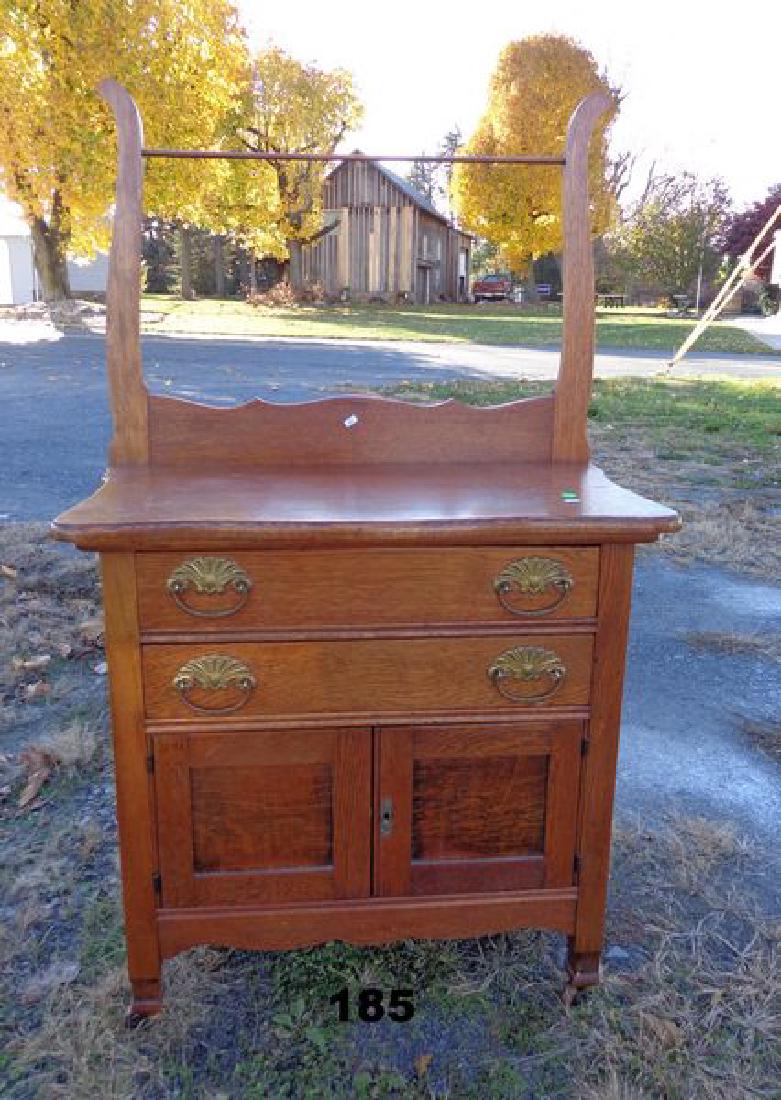 ANTIQUE OAK WASHSTAND WITH TOWEL BAR
