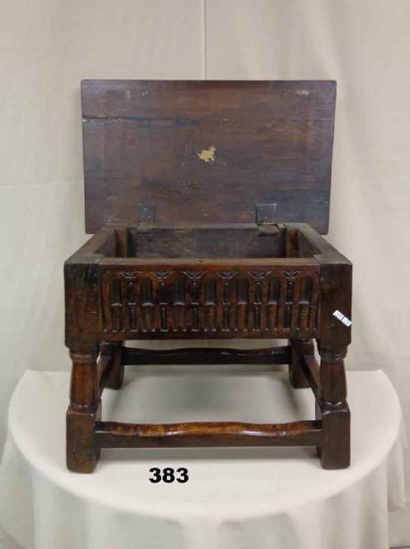 LATE 19TH CENTURY ENGLISH LIFT TOP STOOL,: 23 3/4 IN. X 14 1/4 IN. X 19 IN. H - ONE INCH CHIP ON SIDE - SEE PHOTOS