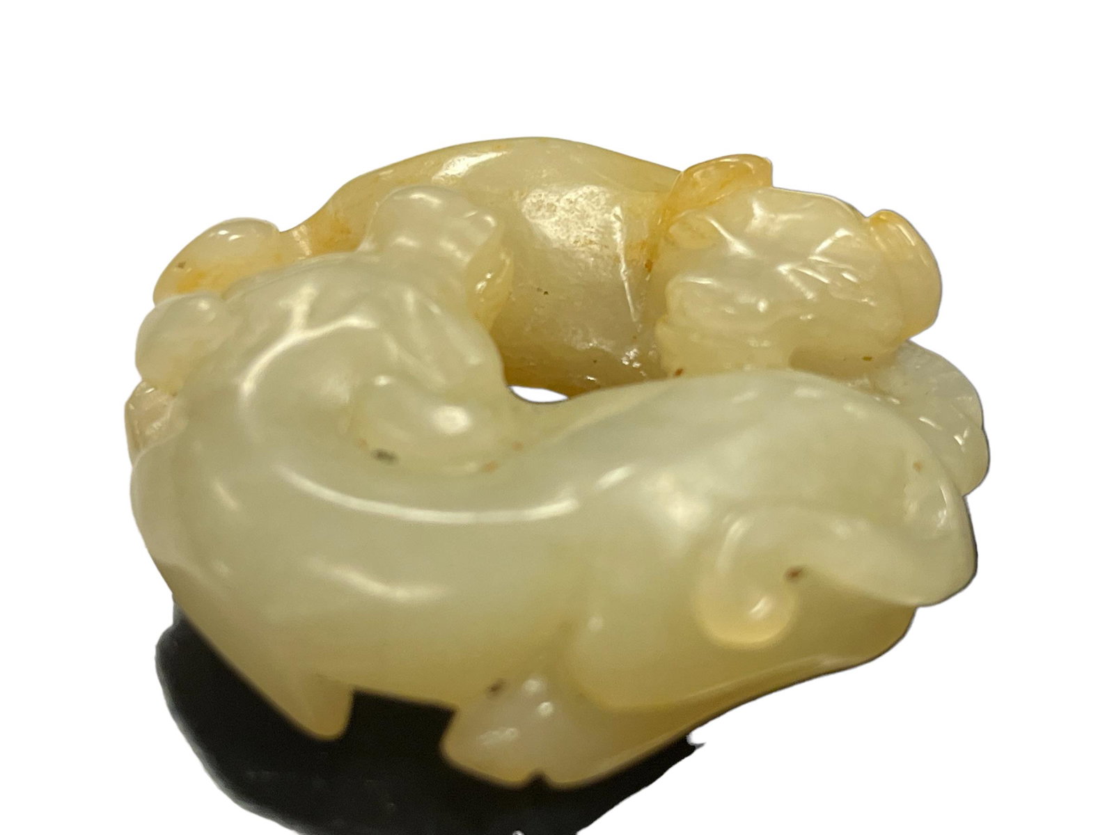 Carved White Jade of Two Buffalos: Carved White Jade of Two Buffalos , L: 4 Inches
