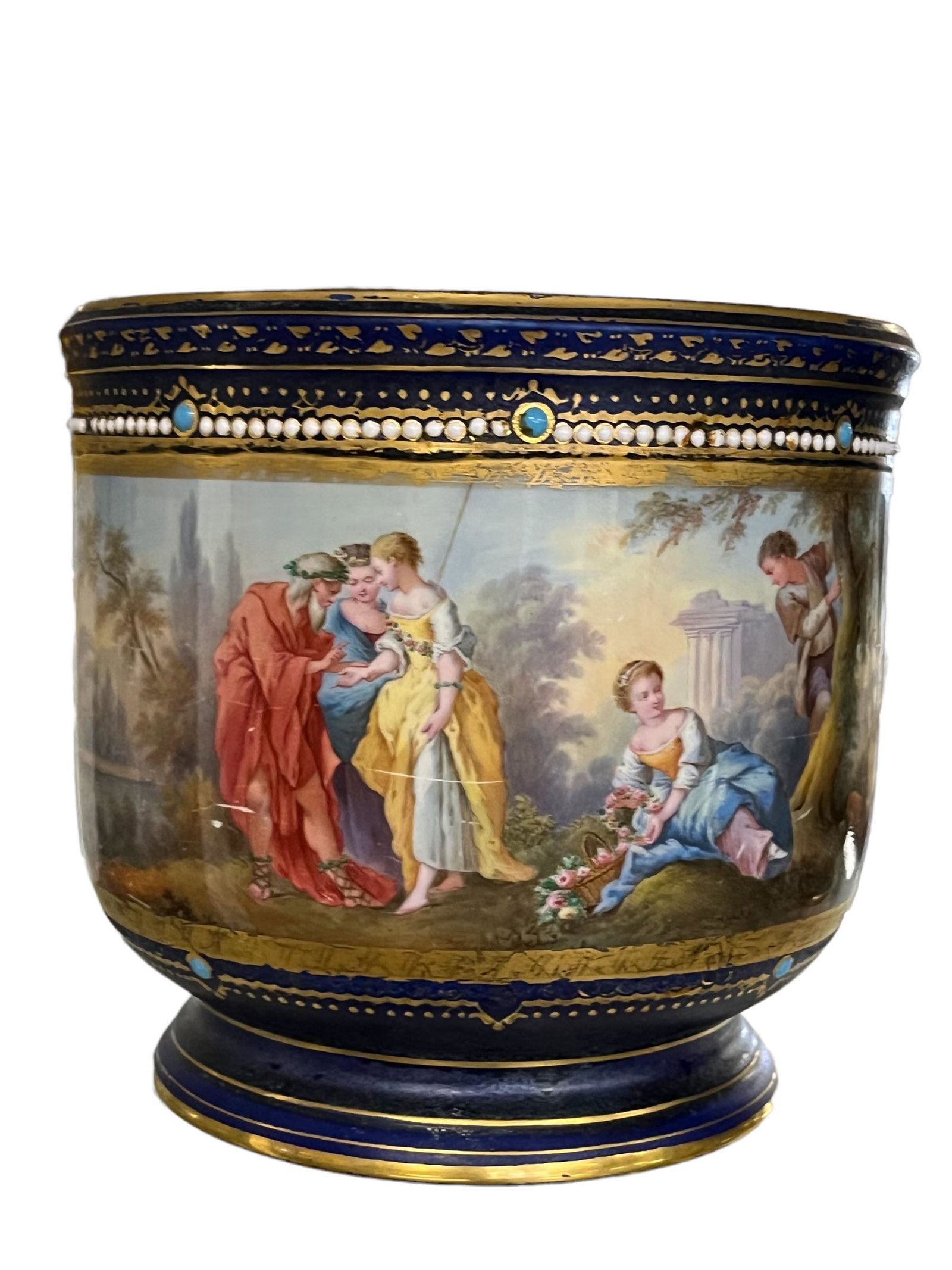 Antique19th C. Sevres Porcelain Bowl: Antique 19th C. Sevres Porcelain Bowl, Hand painted around the exterior, Height: 7 Inches