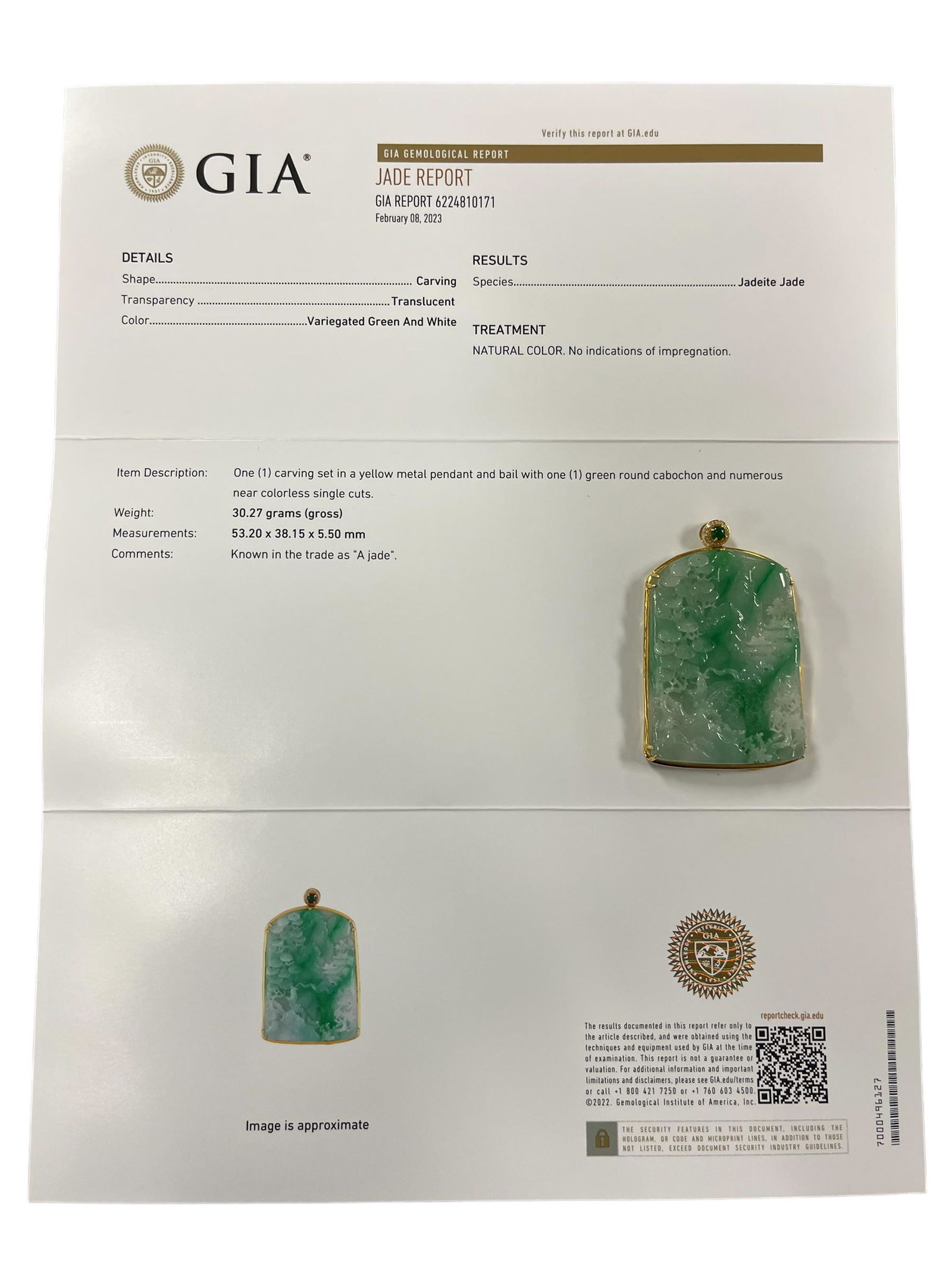 GIA Certified Grade A Jadeite 18 K Gold Pendant (1 of 4)