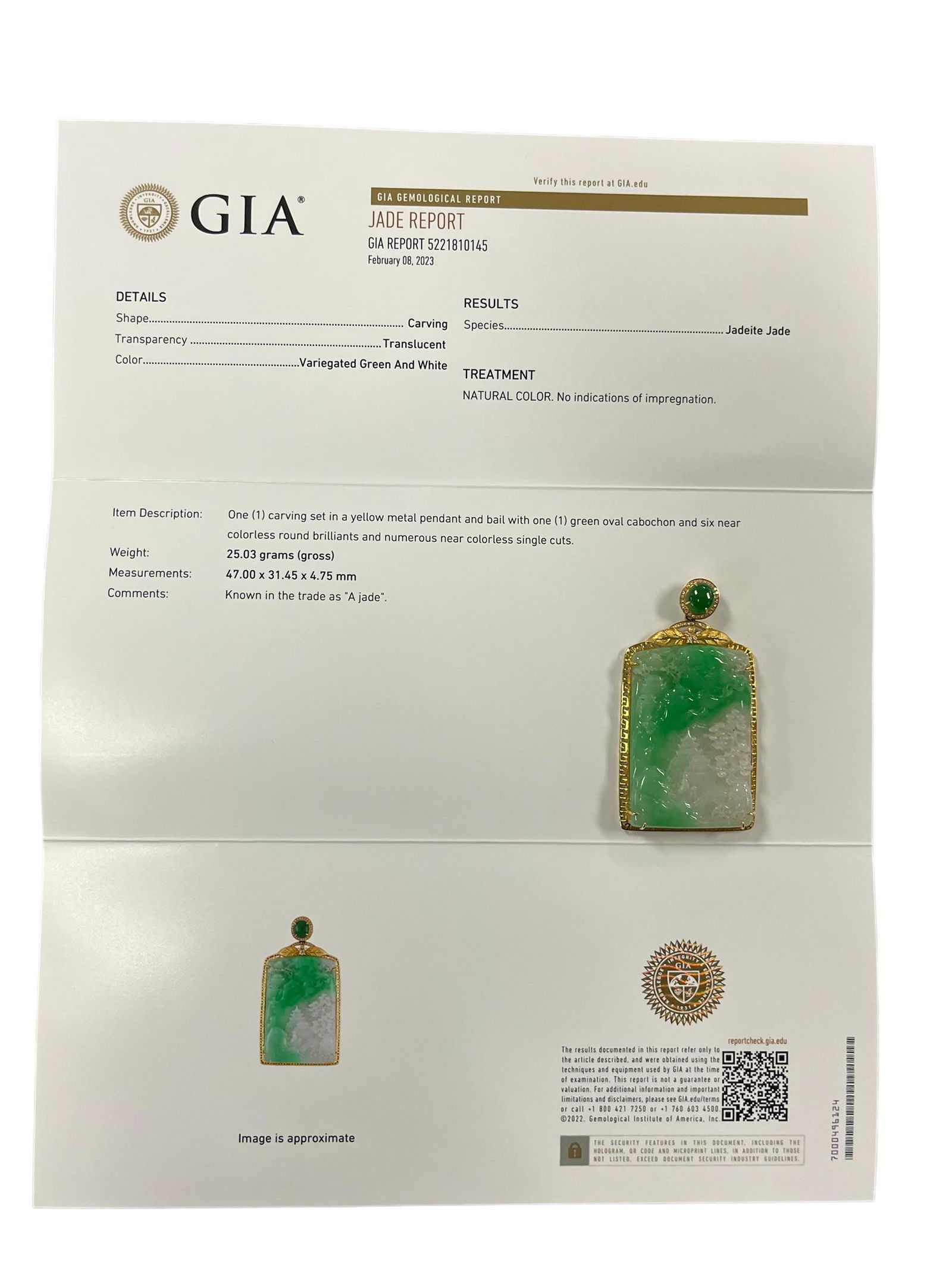 GIA Certified Grade A Jadeite 18 K Gold Pendant (1 of 4)