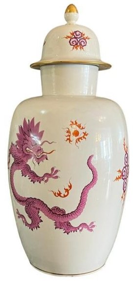 Large  19th C. Meissen Porcelain Pink Dragon Lidded Jar (1 of 5)