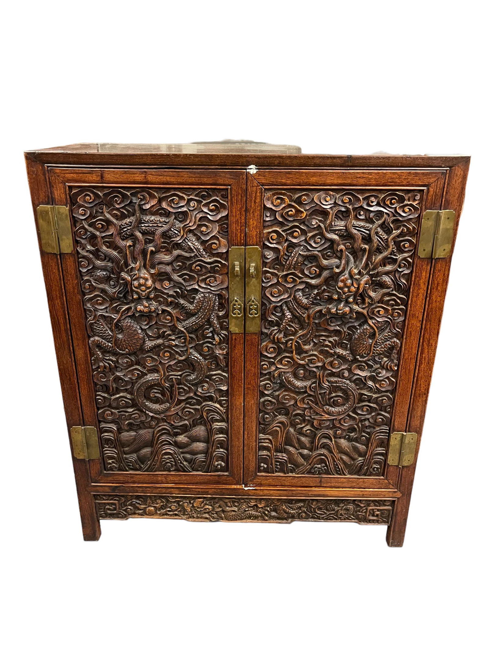 Carved Antique 19th C. Chinese Hardwood Dragon Cabinet (1 of 12)