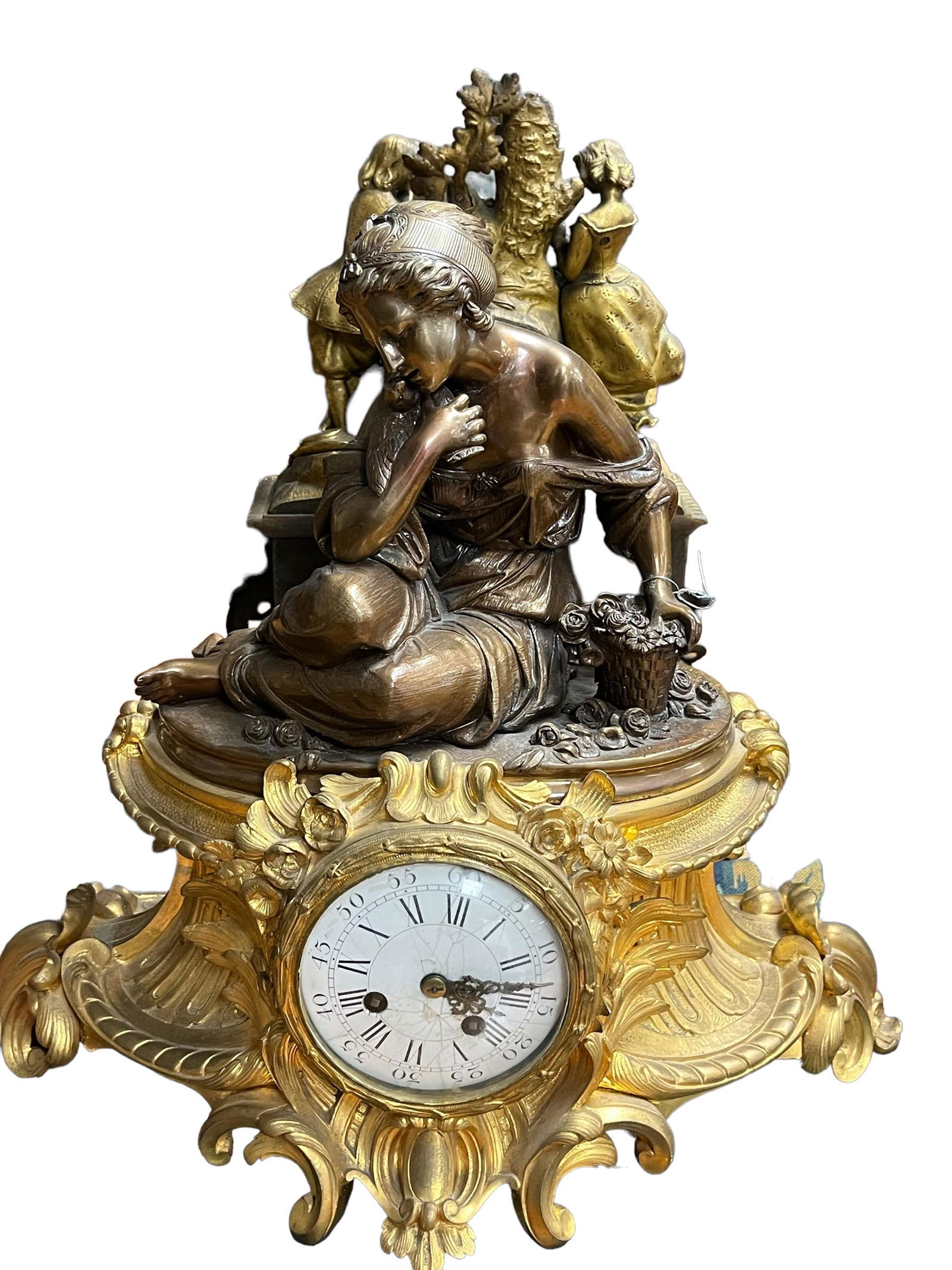 Antique 19th C. French mercury Gold  Gilt Two Tone Bronze Mantle Clock (1 of 8)