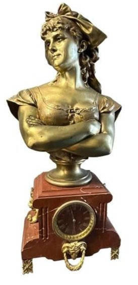 Large Antique 19th C.  French Gilt Bronze and Rouge Marble Mantle Clock (1 of 8)