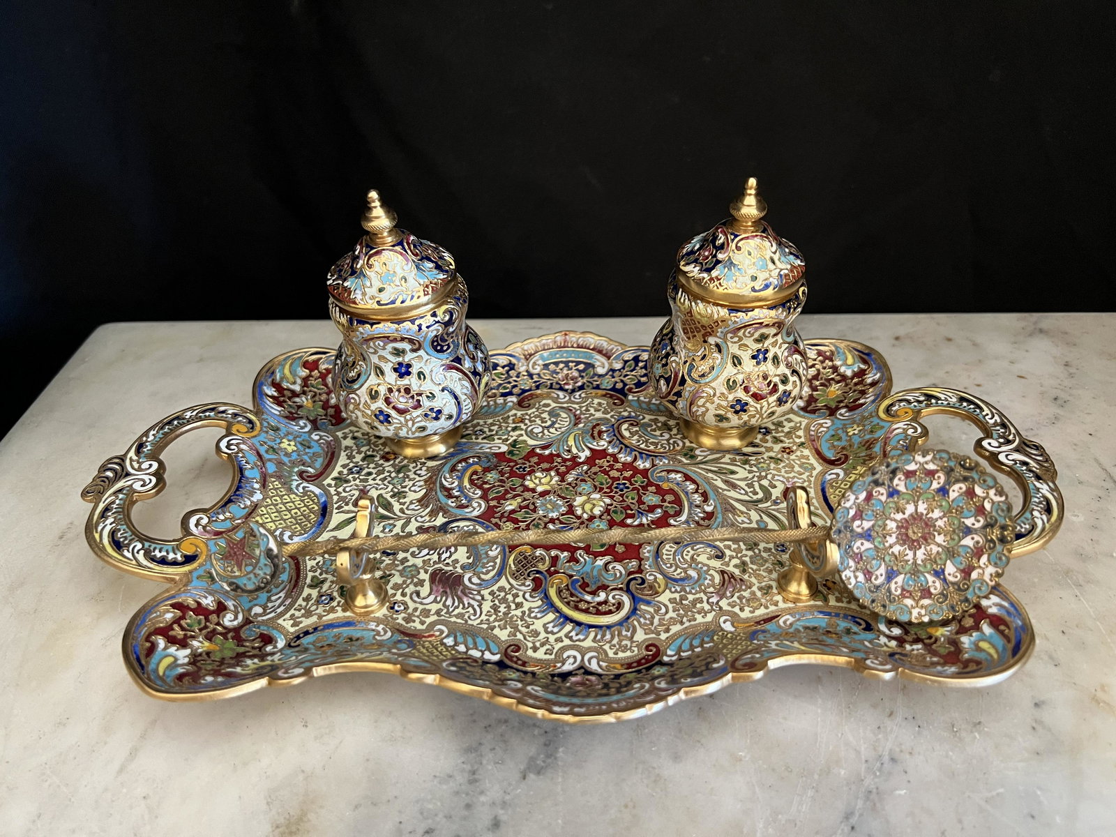 19th C. Gilt Bronze and Champleve Enamel Ink set (1 of 8)