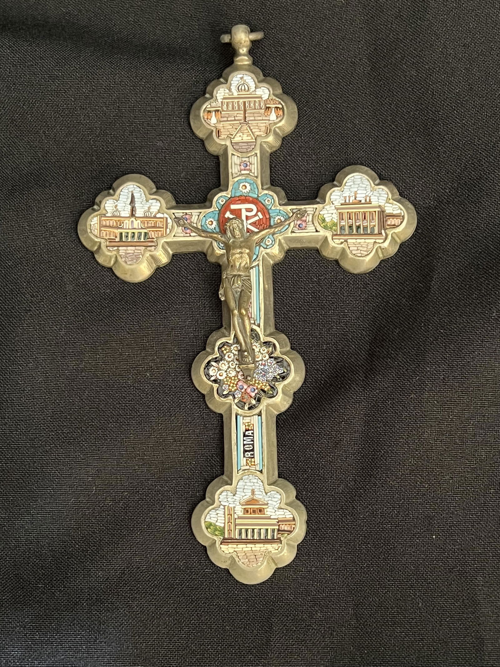 19th C. Micro Mosaic and Enamel Bronze Cross (1 of 8)