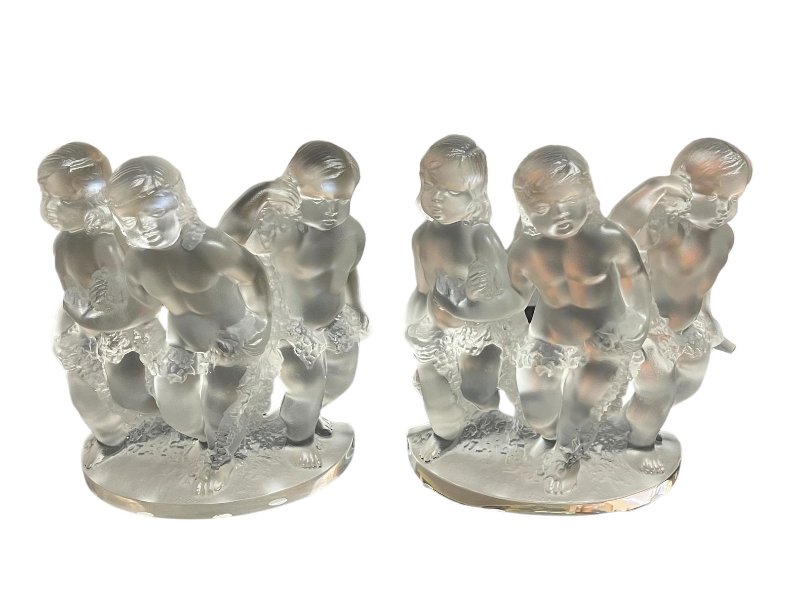 Pair of Lalique Art Glass Statue/ Book Ends of Children Signed (1 of 9)