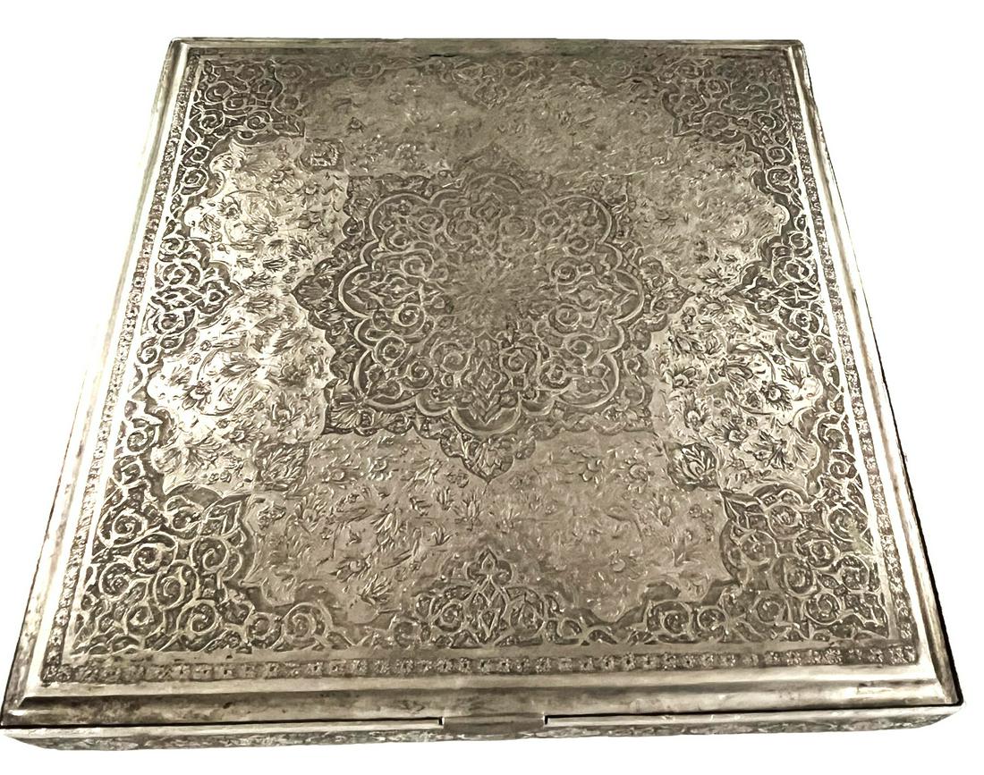 Antique Middle Eastern repose Solid Persian Silver Box, Length: 8 inches, Weight: 752 g. (1 of 6)