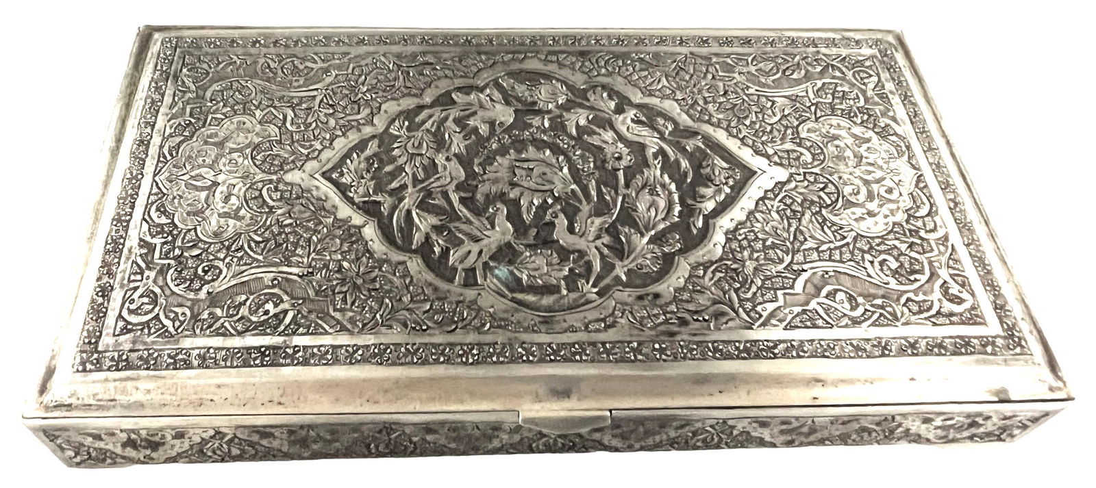 Antique Middle Eastern repose Solid Persian Silver Box, Length: 6 inches, Weight: 423 g. (1 of 11)