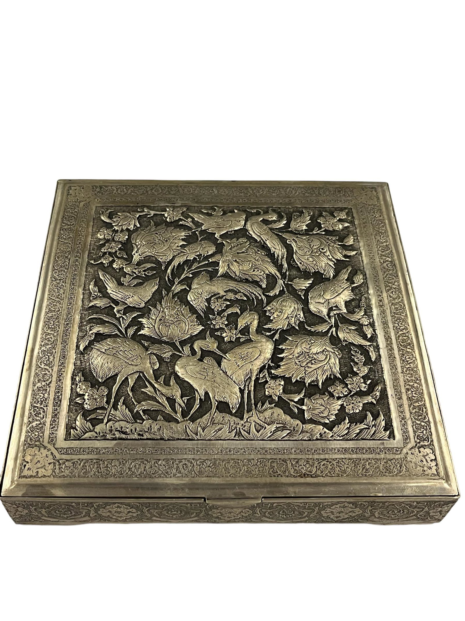 19 c. Islamic/Persian Solid Silver Ornamental Box, Hand Made, Chased & Repousse. Origin Iran 1900s (1 of 6)