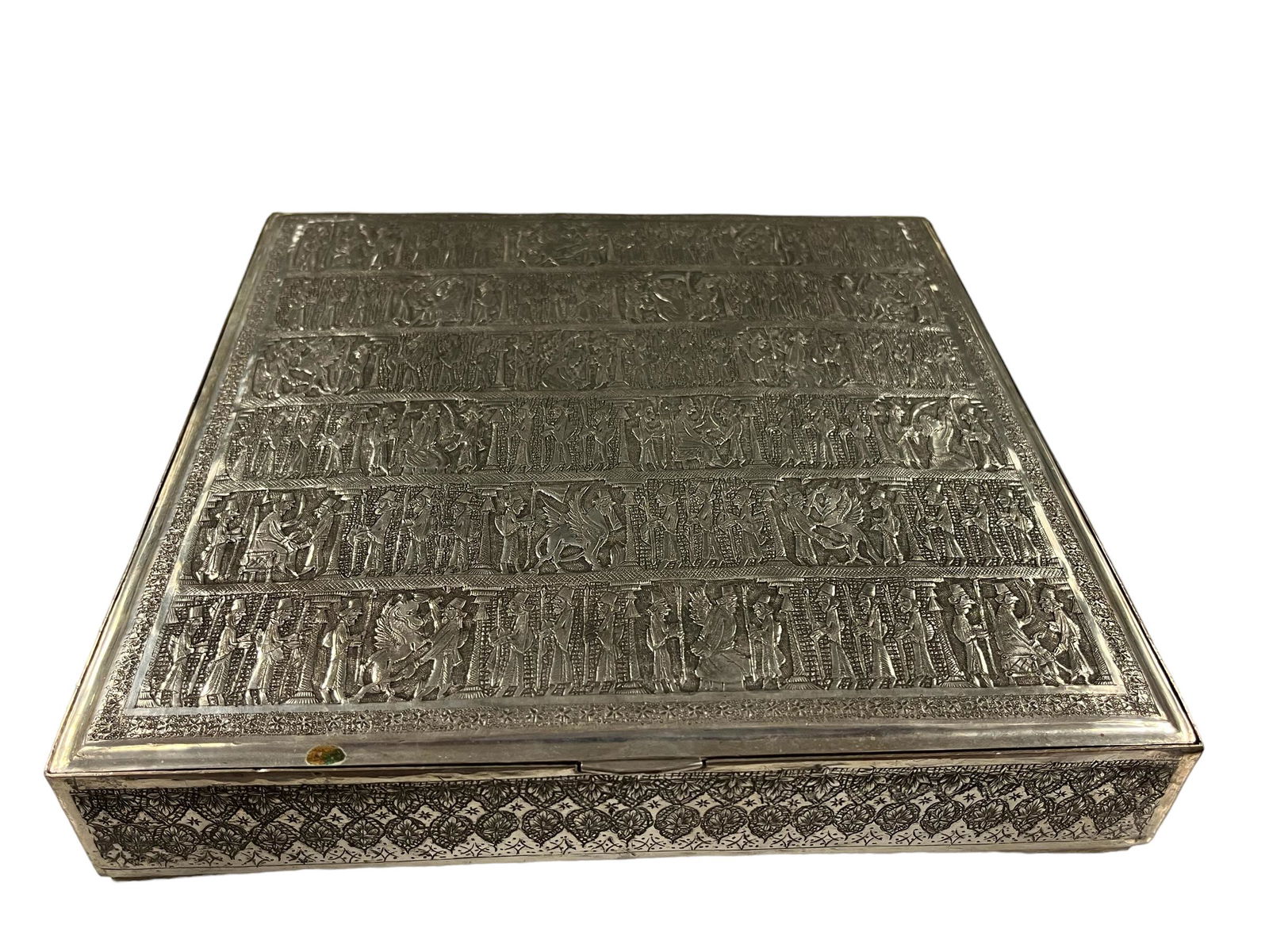 19 C. Persian Solid Silver Ornamental Box, Hand Made, Chased & Repousse. (1 of 4)