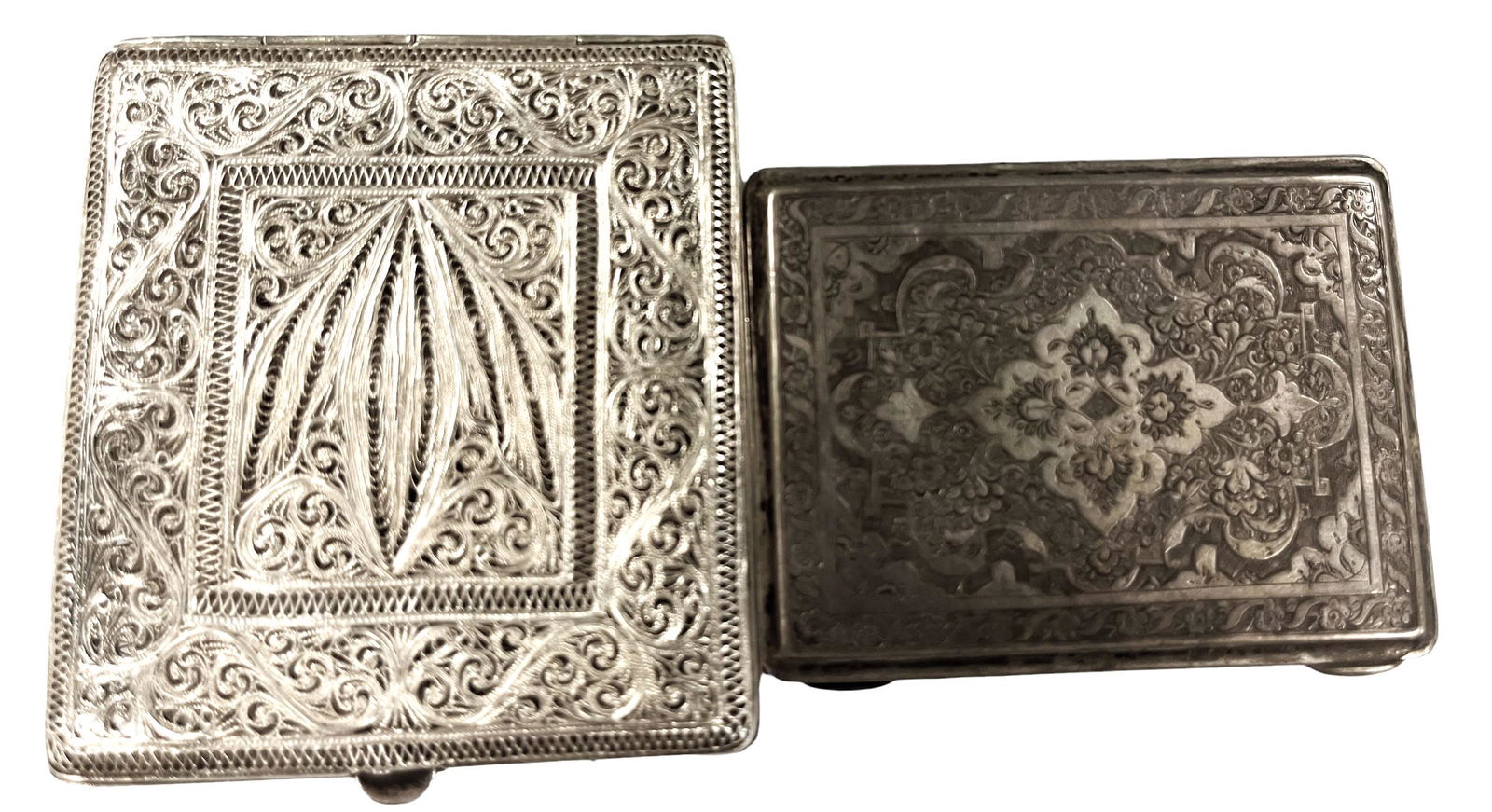 Two Antique Middle Eastern Persian Solid Silver Ornamental Box, Hand Made, Chased & Repousse. (1 of 8)