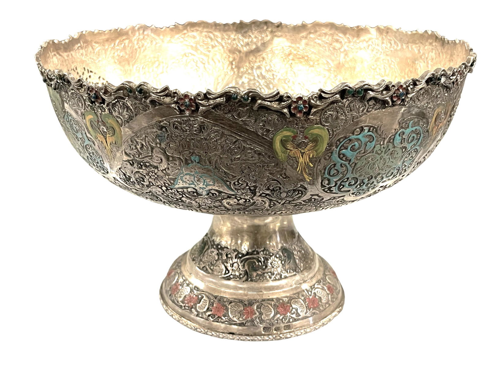 Antique Middle Eastern Persian Solid Silver Ornamental Footed Bowl, Hand Made, Chased & Repousse (1 of 10)
