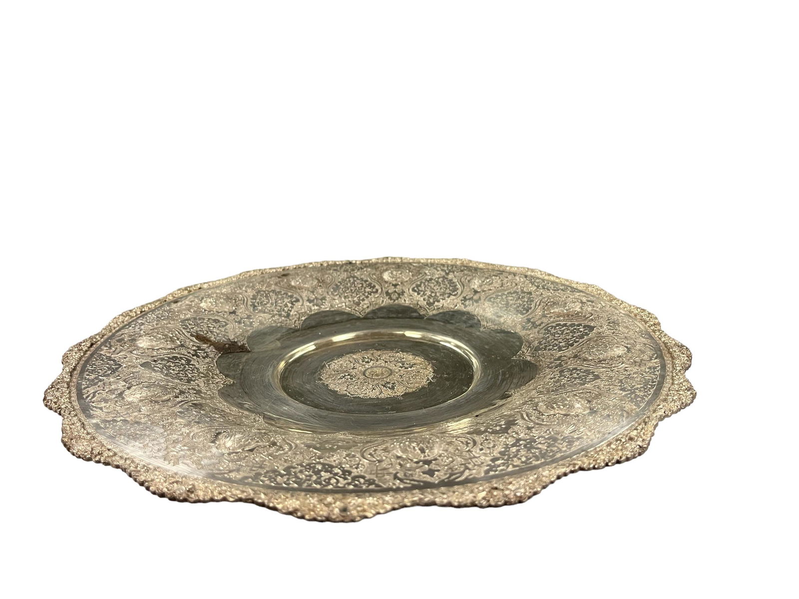 Antique Middle Eastern Persian Repose Solid Silver Footed Plate (1 of 8)