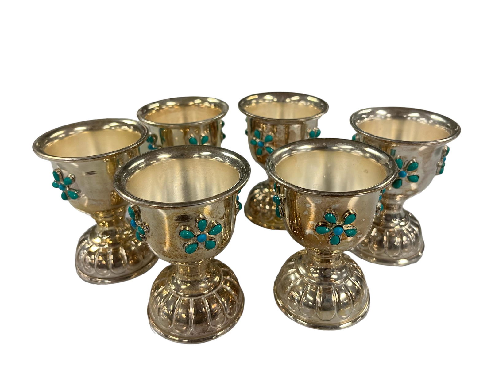 Six Antique Middle Eastern / Jewish Persian Solid Silver Ornamental Cups, Hand Made, Repousse (1 of 12)