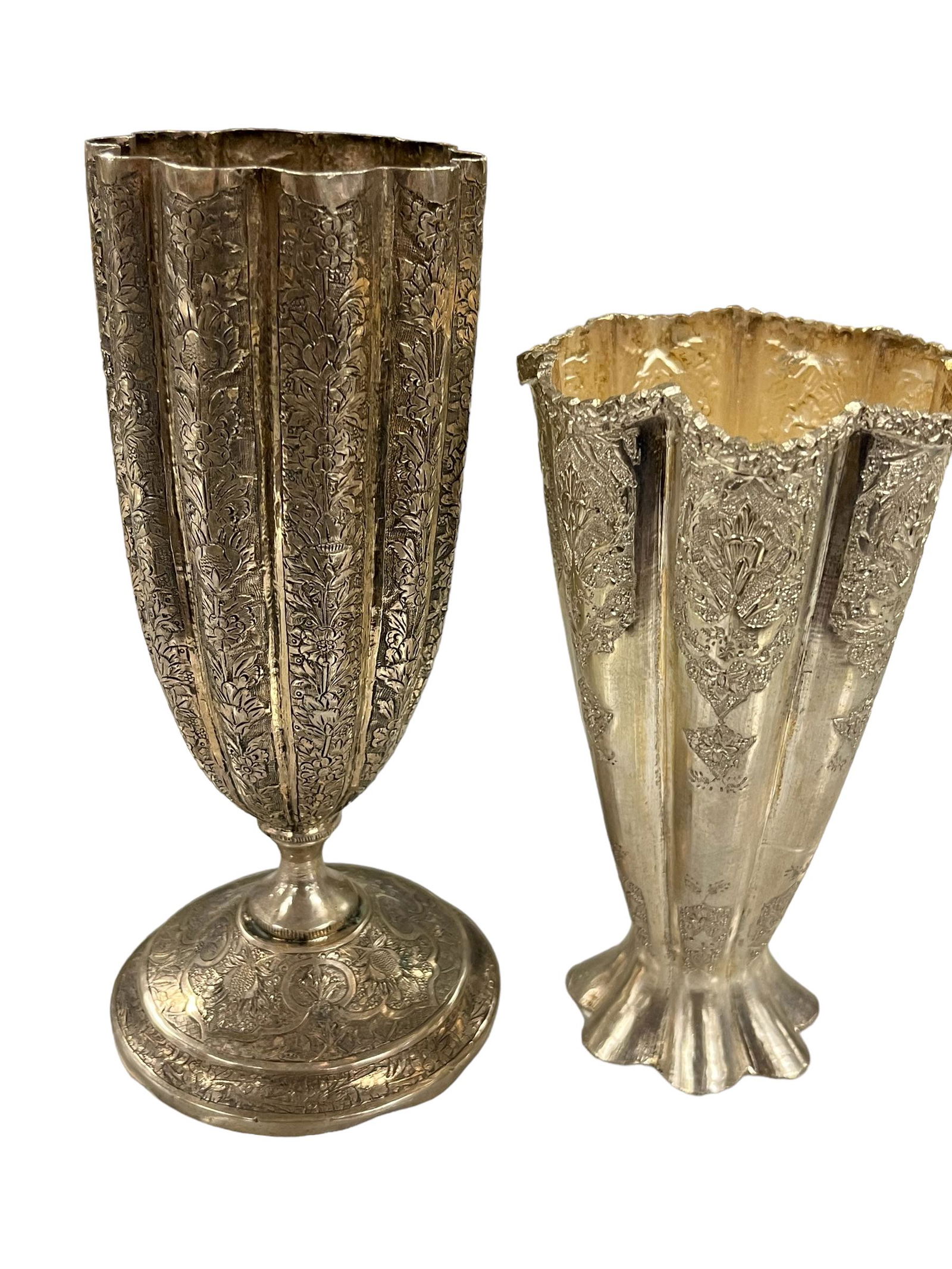 Two Antique Middle Eastern Persian Repose Solid Silver Vases (1 of 11)